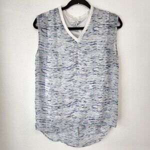 H Halston V-Neck Sleeveless Blouse Space Dye Chiffon Overlay Women's S